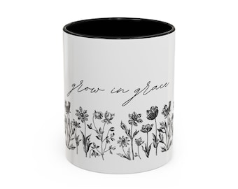 Taza de café Grow in Grace de 11 oz, Taza de versículo bíblico, Taza de café de las Escrituras, Taza cristiana, Regalos cristianos, Taza de café, Regalo religioso, Taza de flores