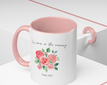 Taza de café Joy Comes in the Morning de 11 oz, Taza de versículo bíblico, Taza de café de las Escrituras, Taza cristiana, Regalos cristianos, Taza de café, Regalos religiosos