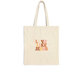 Love Like Jesus Tote Bag | Christian Typography, Retro Warm Tone