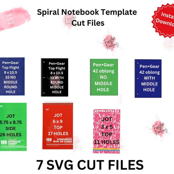 Spiral Notebook Cover templates | 5 SVG Files | Cricut | Silhouette | Die Cut Machines Sizes BONUS 2