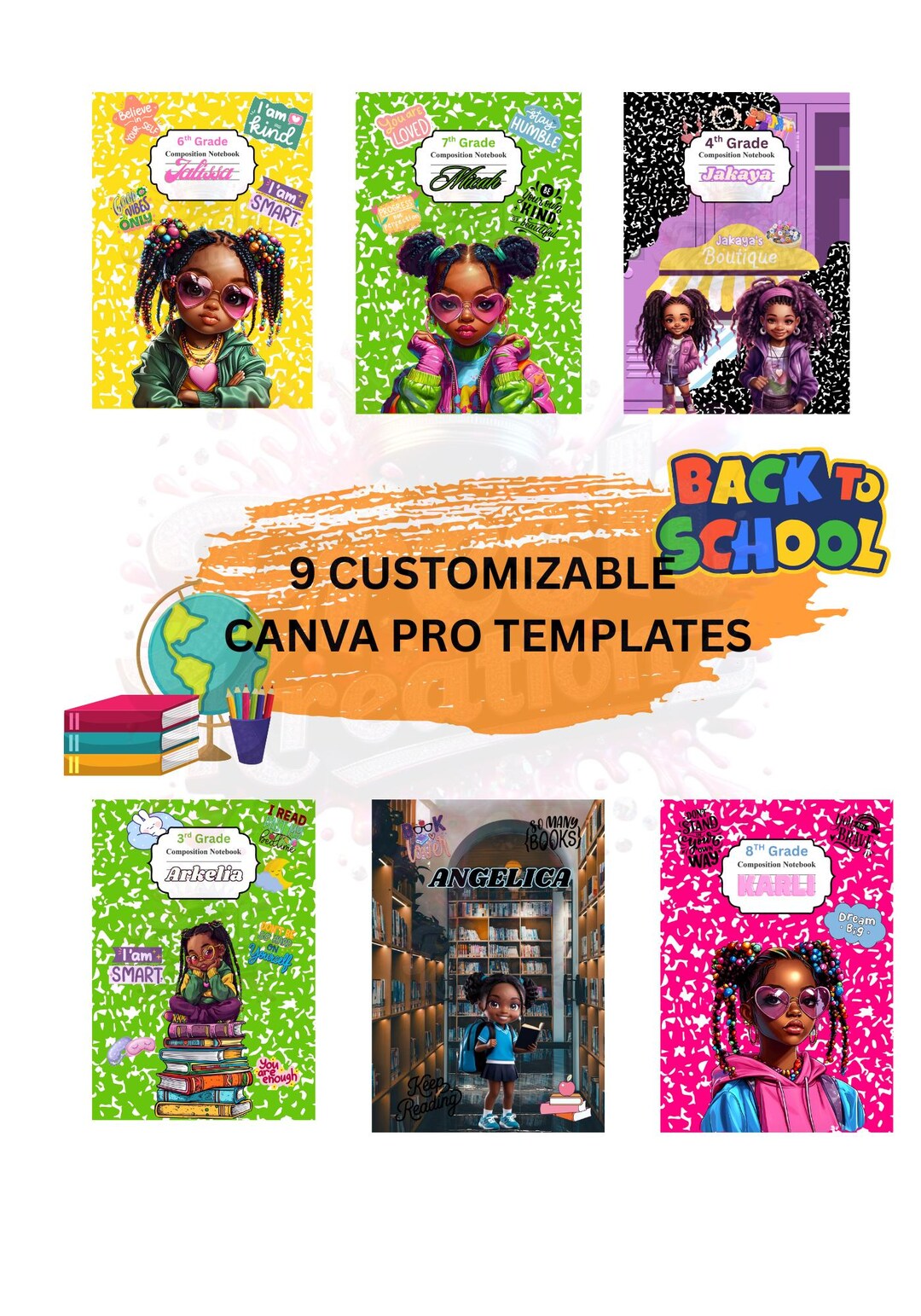 CANVA PRO | 9 Editable Composition Notebook Covers | Back to School ...