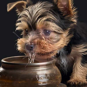 Yorkie Digital Dog Print Yorkshire Terrier Dog Wall Art Digital Dog Wall Decor Dog Portrait Pet Portrait Dog PNG Canvas Print