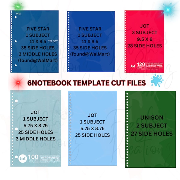 Spiral Notebook Cover Template | 6 SVG Cut Notebook Templates | Multi Size Notebook Templates