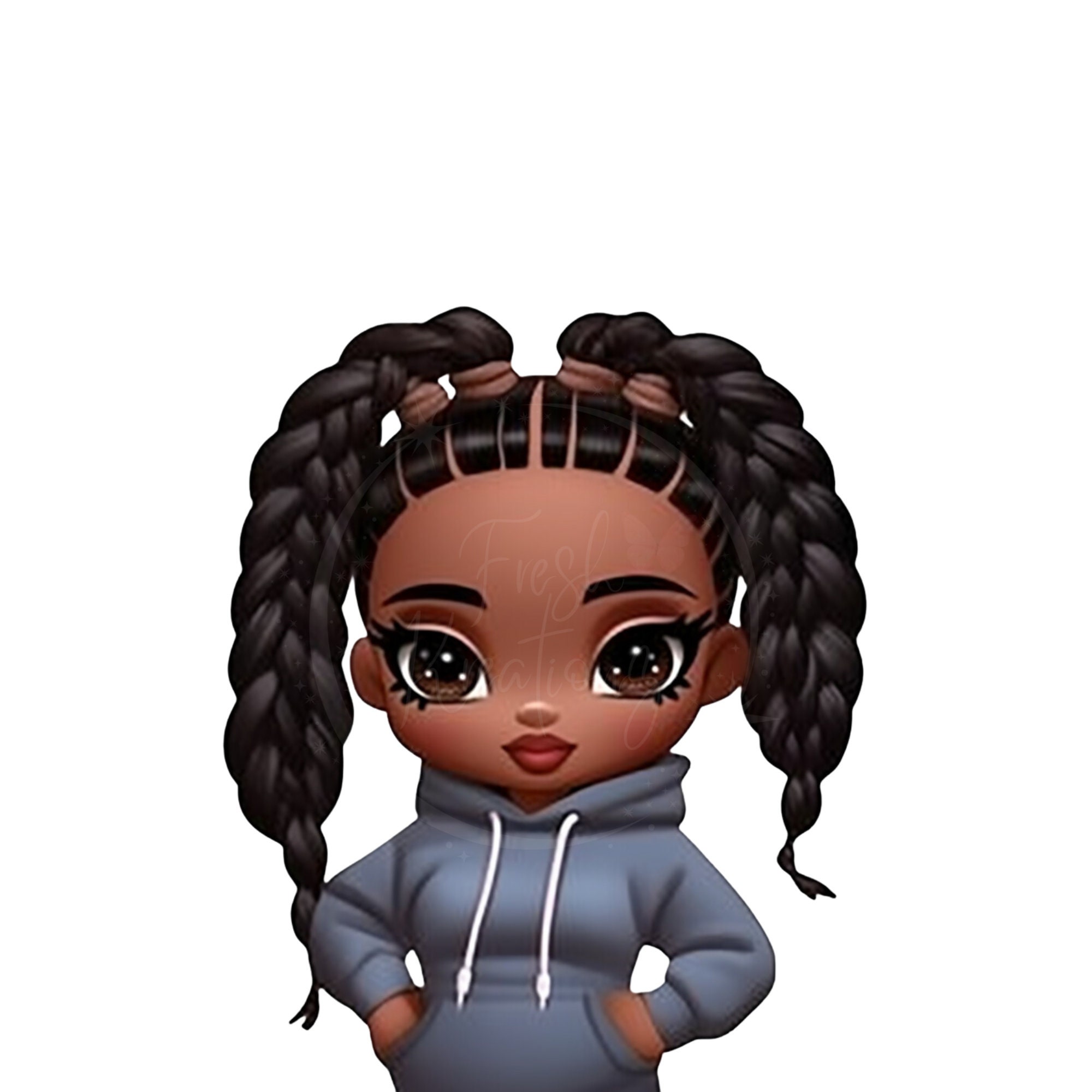 Black Girl Chibi Clipart Bundle | Braided Hair PNG (commercial Use) - Etsy