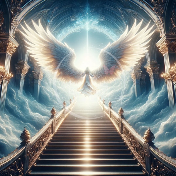 Stairway to Heaven | In Loving Memory PNG | Christian, Funeral, Heaven Wings, White, Stairs, Memorial, Instant PNG Download