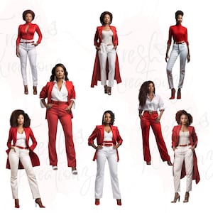 Black Girl Fashion Red & White Clip Art
