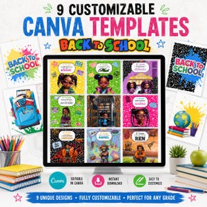 9 Customizable Back-to-School Canva Templates | Personalized Composition Notebook Covers | Editable School Designs | Canva Pro Recommended