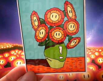 Super Mario Bros Vinyl Glossy Sticker Nintendo Fire Flowers Van Gogh Retro Video Games Art Painting Luigi Galaxy Movies Princess Peach