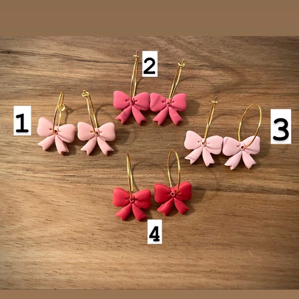 Handmade Valentines Day Clay Bow Earrings