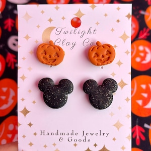 Pumpkin Mickey Mouse Halloween Clay Stud Earrings Hypoallergenic