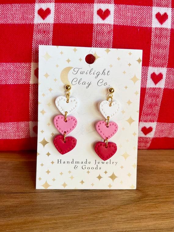 HANDMADE CRYSTAL HEART DROP VALENTINES DAY EARRINGS, HEART DANGLE EARRINGS  - Viya Crafts