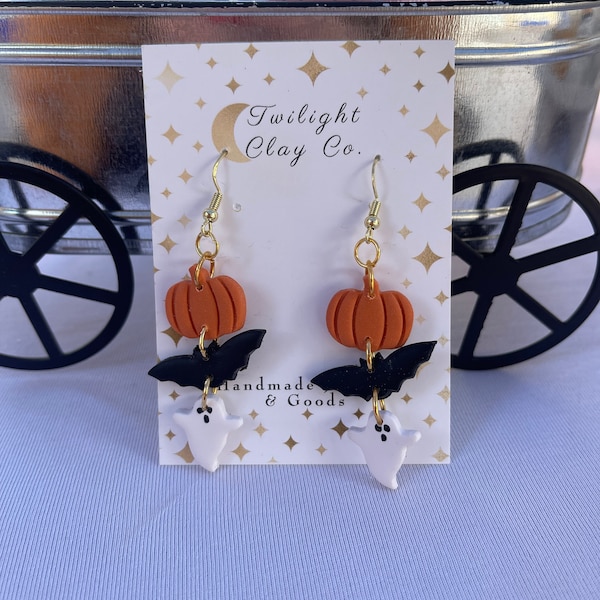 Pendientes de calabaza de murciélago fantasma hechos a mano hipoalergénicos