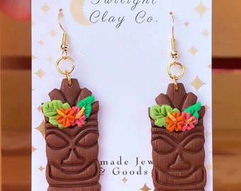 Tiki Hawaiian Tropical Clay Earrings