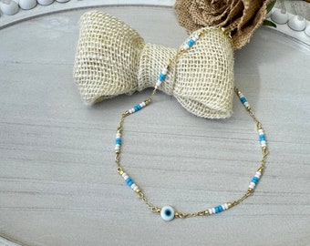 Light Blue Evil Eye Necklace , Dainty Necklace, Protection Necklace, Friendship Necklace, Bestfriend Necklace