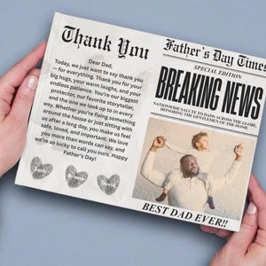 Bearbeitbare Vatertags-Zeitungskartenvorlage (4 Seiten) | Canva Digitaler Download | Lustig & Sentimental Geschenk | Personalisierte Karte