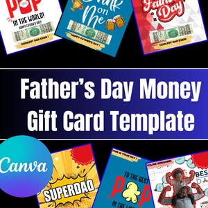 Bewerkbare (35) cadeaukaartsjabloon voor vaderdag | Digitale Canva-download | Doe-het-zelf geldkokerhouder | Leuk cadeau voor papa