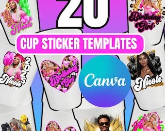 Editable Cup Sticker Templates | 20 Canva Layouts (Instant Download)