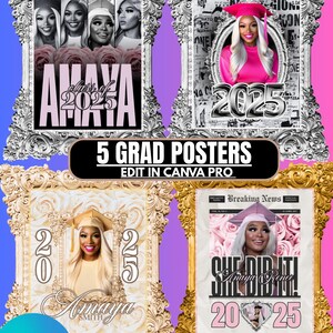 Editable (5) Graduation Poster Templates | Canva Digital Download | Class of 2025 Senior Sign | Printable Graduation Decor or Photo Prop