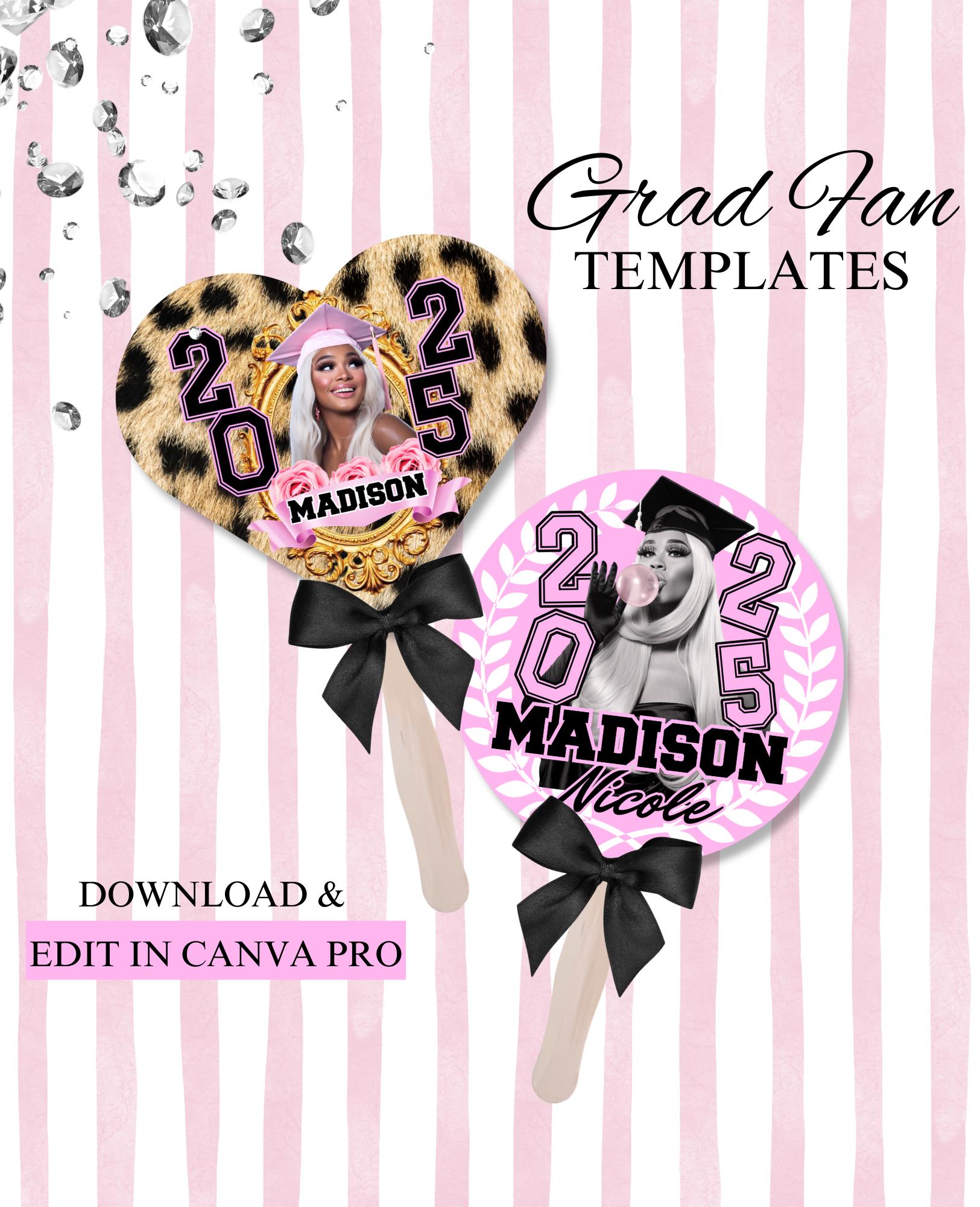 Editable (12) Pink Graduation Fan Bundle | Canva Digital Download ...