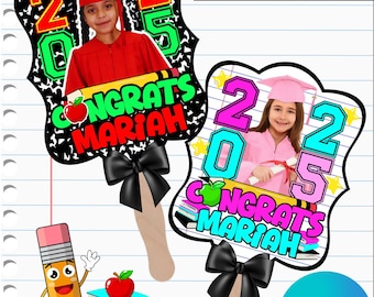 Editable Kids Graduation Fan Templates | Canva Digital Download | Preschool & Kindergarten Grad Fans | Printable Photo Props Party Favors