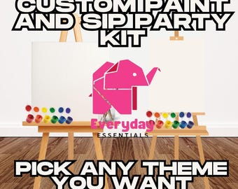 Custom Sip & Paint Party Kit – Pick Your Theme! | Canvas, Paint, Brushes, and Apron Included