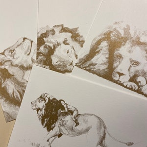 A6 Gold Löwen I 4 Risograph Postkarten I Klein I Illustration