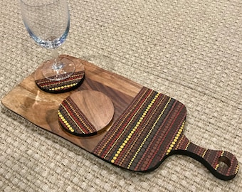 Songlines- Hand painted serving board and coaster set