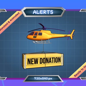 Animierte Warnungen für Streamer | Animierte Hubschrauber-Warnungen | Neue Follower | Neue abonnenten | Neue Spenden | Neuer Raid | Neue Cheer | Neuer Gastgeber