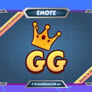 Emote für Streamer | Statisches Emote | Animiertes Emote | Twitch Emote | Discord Emote | GG mit goldener Krone