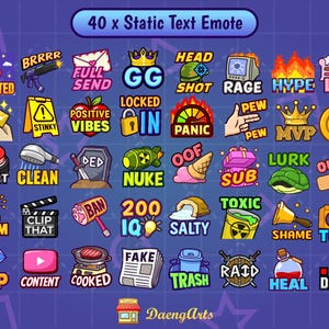 40 Emote di testo statico premium - Emote Twitch - Emote Discord - Emote Kick - File SVG