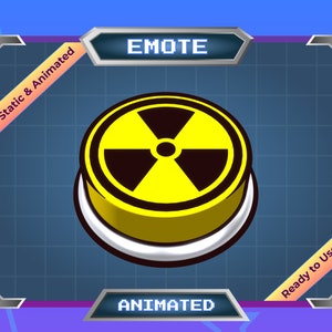 May include: Animated emoji button with a yellow background and a black radiation symbol. The button is labeled "EMOTE" and "ANIMATED".