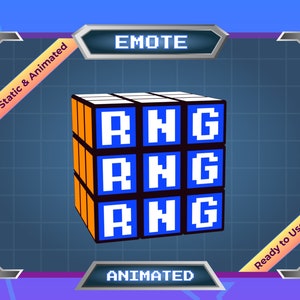 May include: Animated emote featuring a blue, white and orange Rubik's Cube with the letters "ANG" on each side. The text "EMOTE" is at the top of the image, and "ANIMATED" is at the bottom.
