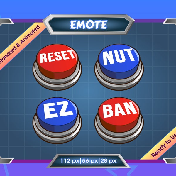 4x Animated Emote for Streamer | Static Emote | Animated Emote | Twitch Emote | Discord Emote | Button Emote | Reset | Nut | Ban | Ez