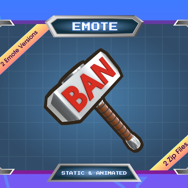 Emote per lo streamer/Emote statica/Emote animata/Emote Twitch/Emote Discord/BAN/Martello