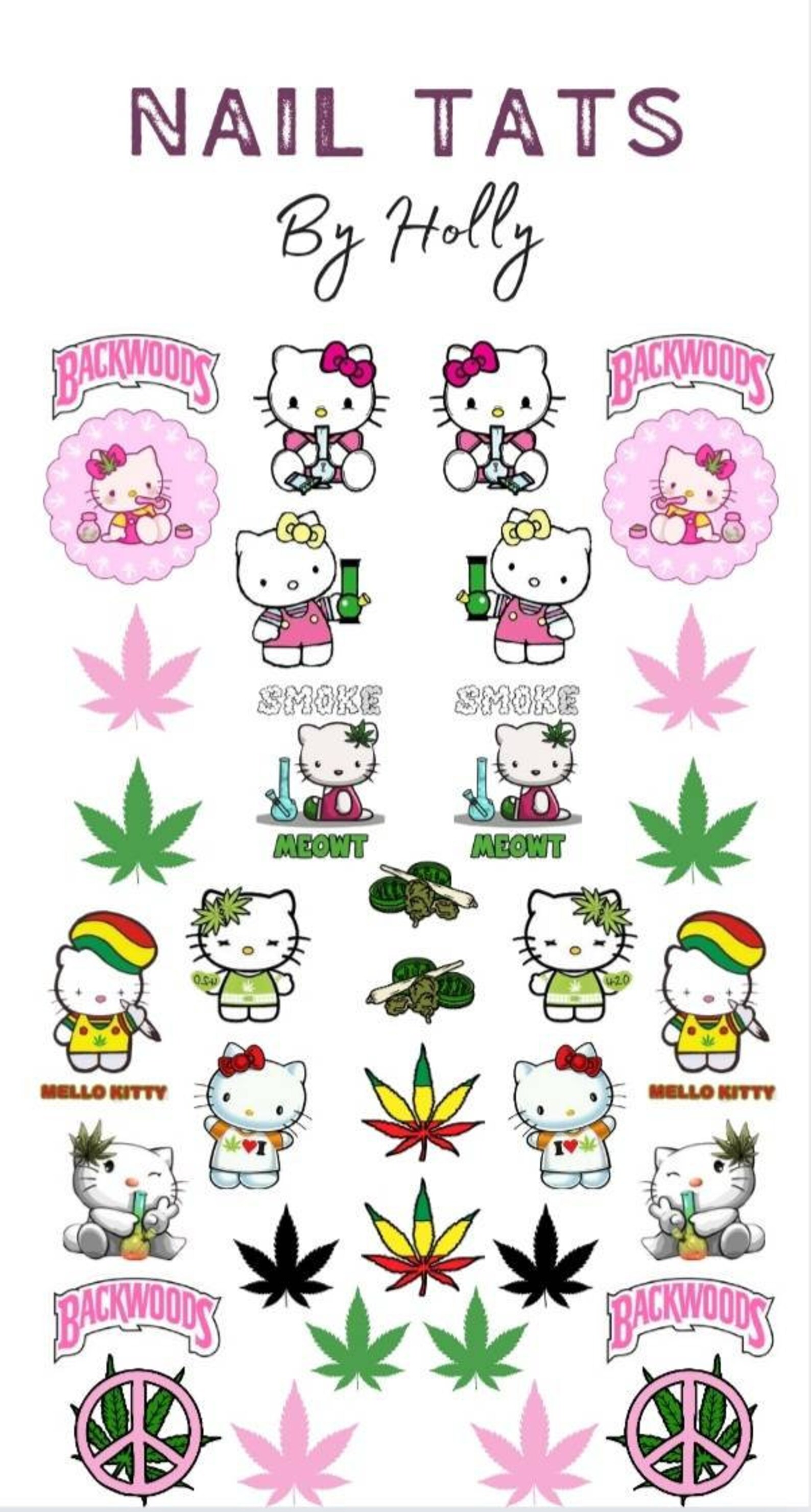 Stoned Hello Kitty Set Stoner Nail Decals Waterslide Nail Etsy