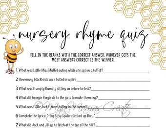 Baby Shower Game, Nursery Rhyme Quiz, Bee Theme