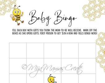 Baby Shower Games, Baby Bingo, Bee Theme