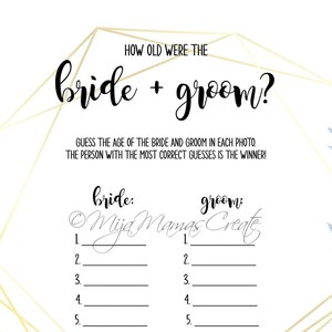 Bridal Shower Games, How Old is the Bride and Groom, Gold Theme