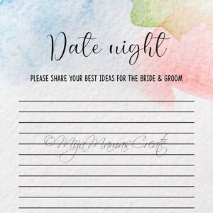 Bridal Shower, Date Night, Watercolor Theme