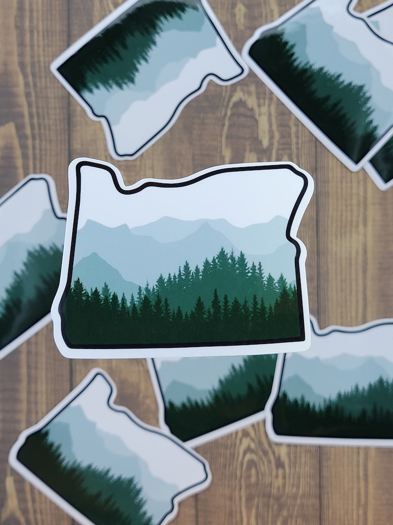 Oregon Sticker, Green Trees - Etsy