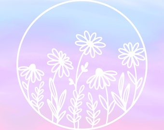 Circle of Flowers, Vinyl Decal, White Vinyl