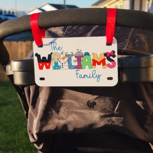 Personalized Stroller Sign, Amusement Park Sign, Quick Ship, Stroller Identity Tag, License Plate, Last Name or Child&#39;s Name