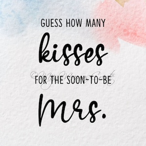 Bridal Shower Games, How Many Kisses, Watercolor Theme