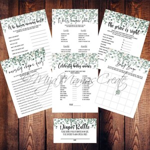 Baby shower games bundle, Eucalyptus