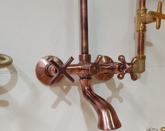 Vintage Unlacquered Copper Shower System with Tub Filler Exposed Combo Handheld Round Head - Copper Fixture