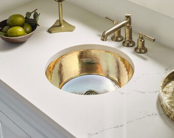 Hand-Hammered Brass Round Bar Sink - Choice of Drain Finish