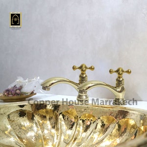 Solid Brass Gold Basin Tap, Unlaquered Brass Widespread Tap , Single Hole Tap - Basin Bathroom Faucets