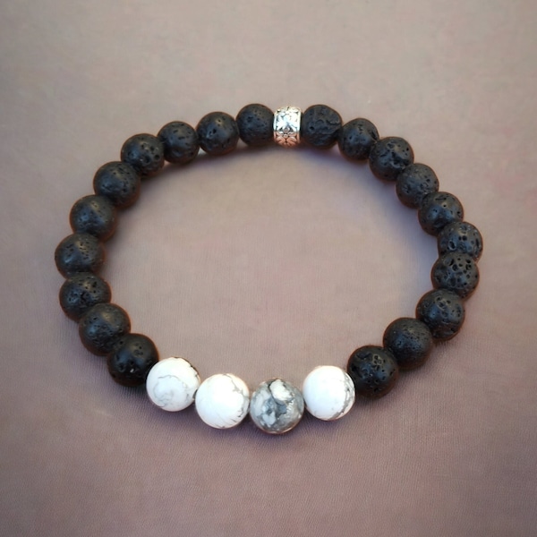 Bracelet homme en howlite naturelle et pierre de lave