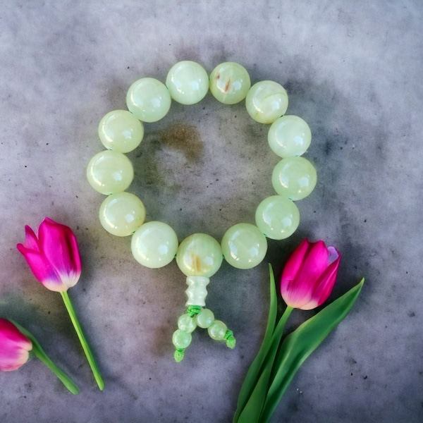 Bracelet mala de perle de jade naturelle verte de 16 mm