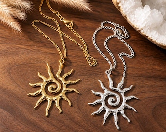 Collier femme en acier inoxydable doré ou argenté réglable avec pendentif en forme de soleil